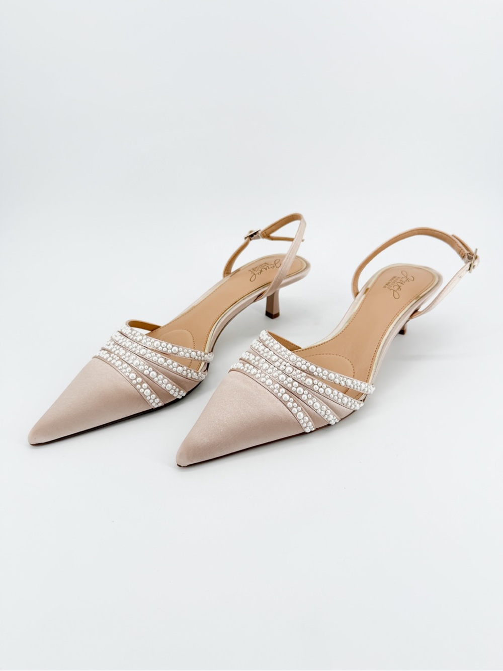 Badgley Mischka Katalina Bejeweled Slingback Kitten Heel Champagne 9.5 NEW